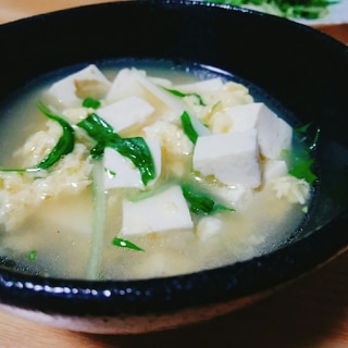 豆腐と水菜と卵のスープ